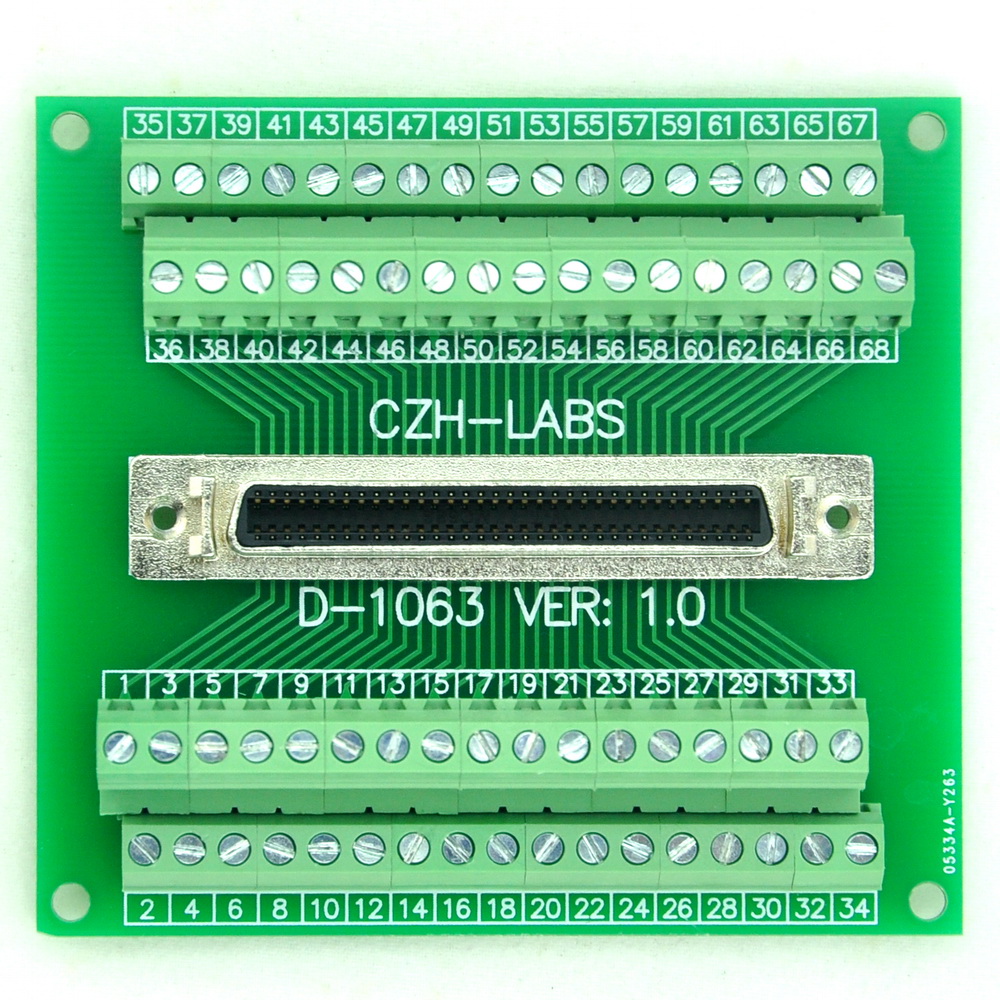 CZHLABS 68pin 0.05" Mini D Ribbon/MDR Female Breakout Board, SCSI