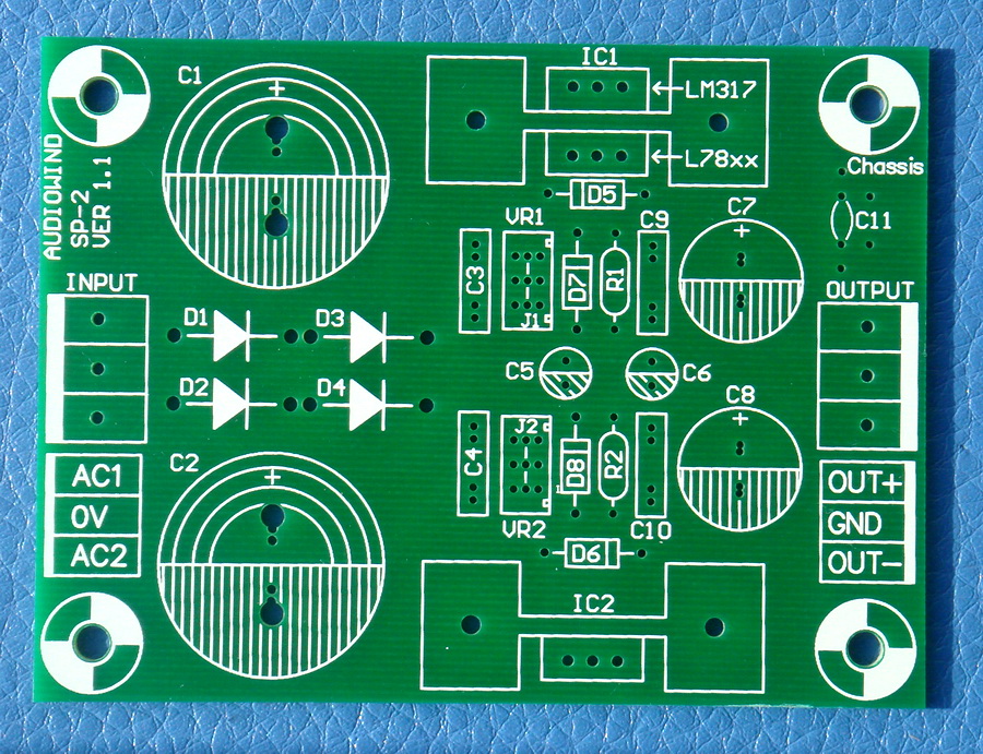 AUDIOWIND Voltage Regulator PCB for LM317 LM337 or 78xx 79xx IC