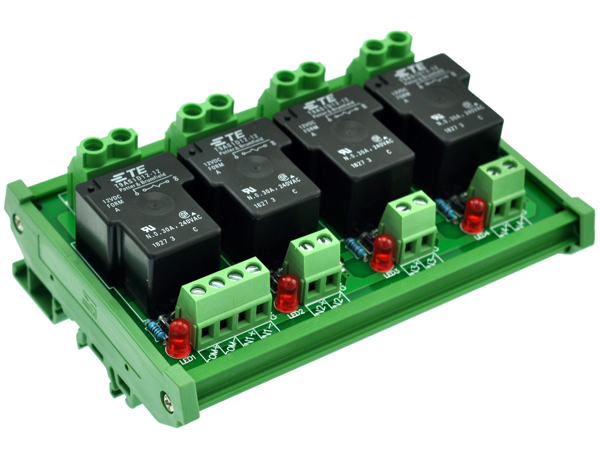 CZHLabs DIN Rail Mount 12V Passive 4 SPSTNO 30Amp Power Relay Module. CZHLABS D1014, CZH
