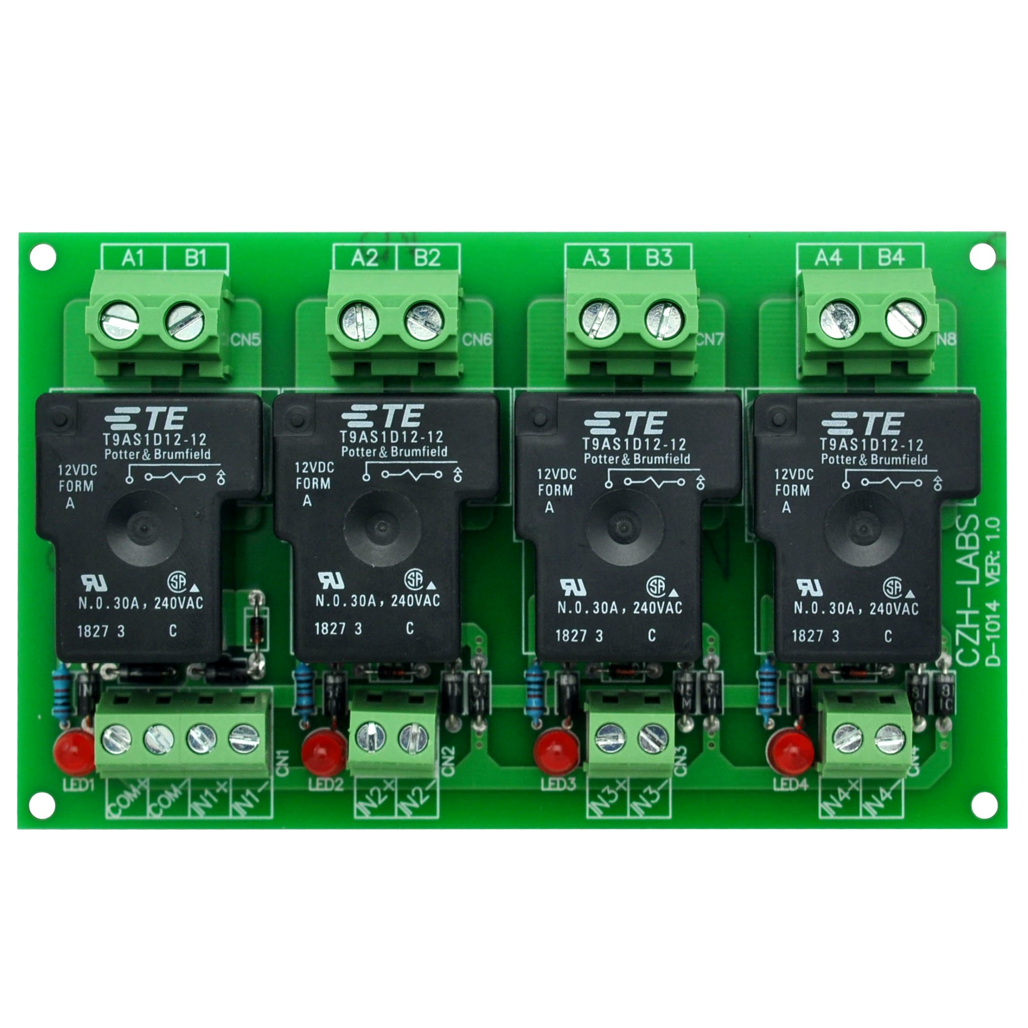 CZHLabs 12V Passive 4 SPSTNO 30Amp Power Relay Module Board. CZHLABS