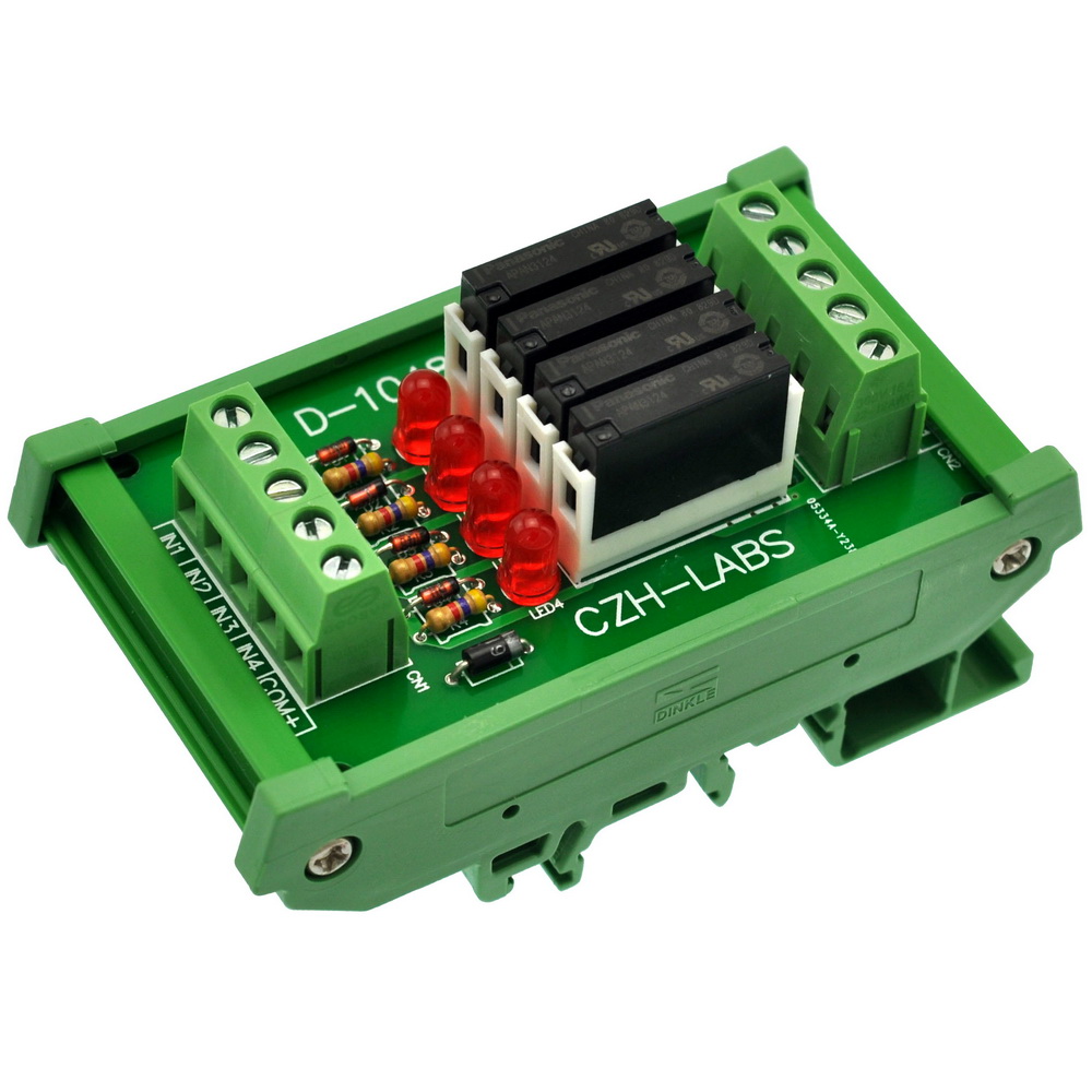 CZHLABS Slim DIN Rail Mount DC24V Sink/NPN 4 SPSTNO 5A Power Relay