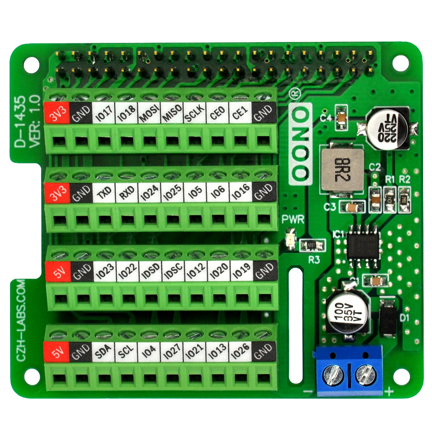 RPi Stepdown DCDC Converter & Terminal Block GPIO Breakout Board