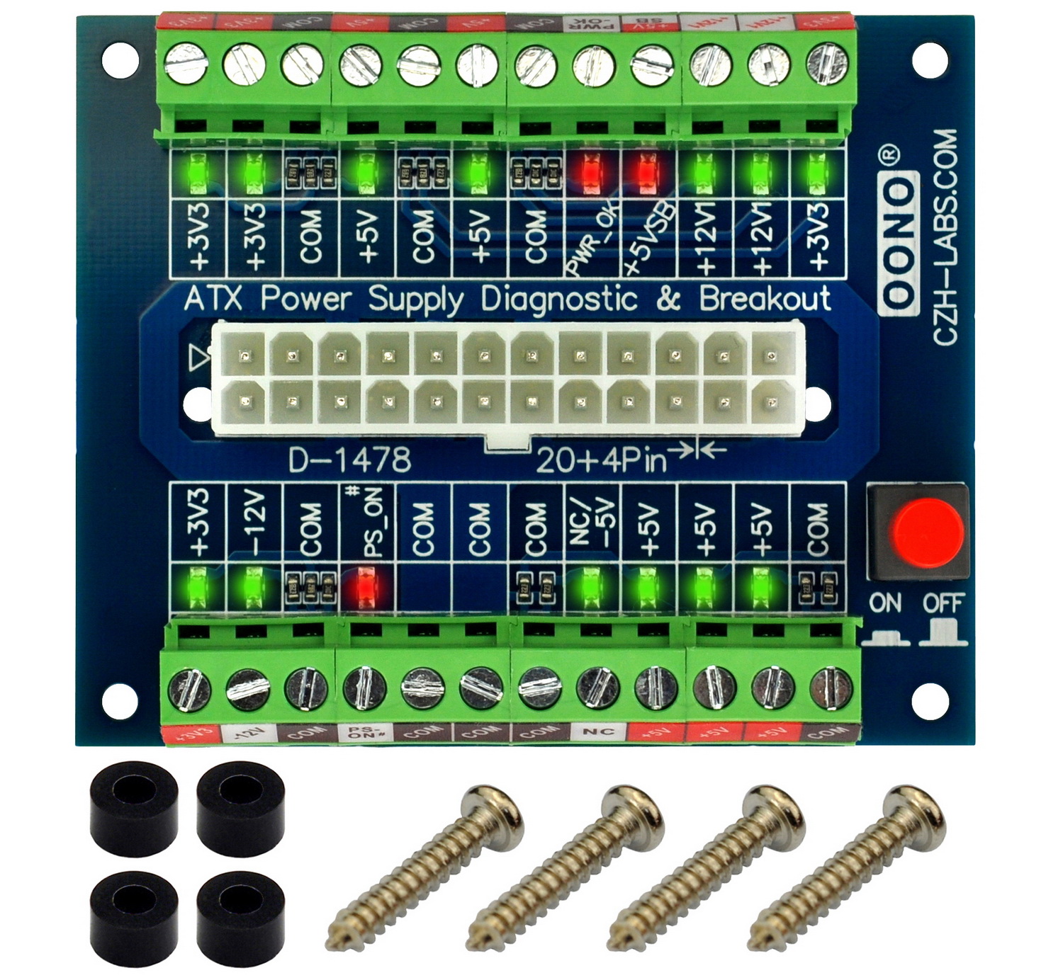 OONO 24/20Pin ATX DC Power Supply Diagnostic/Breakout Board Module