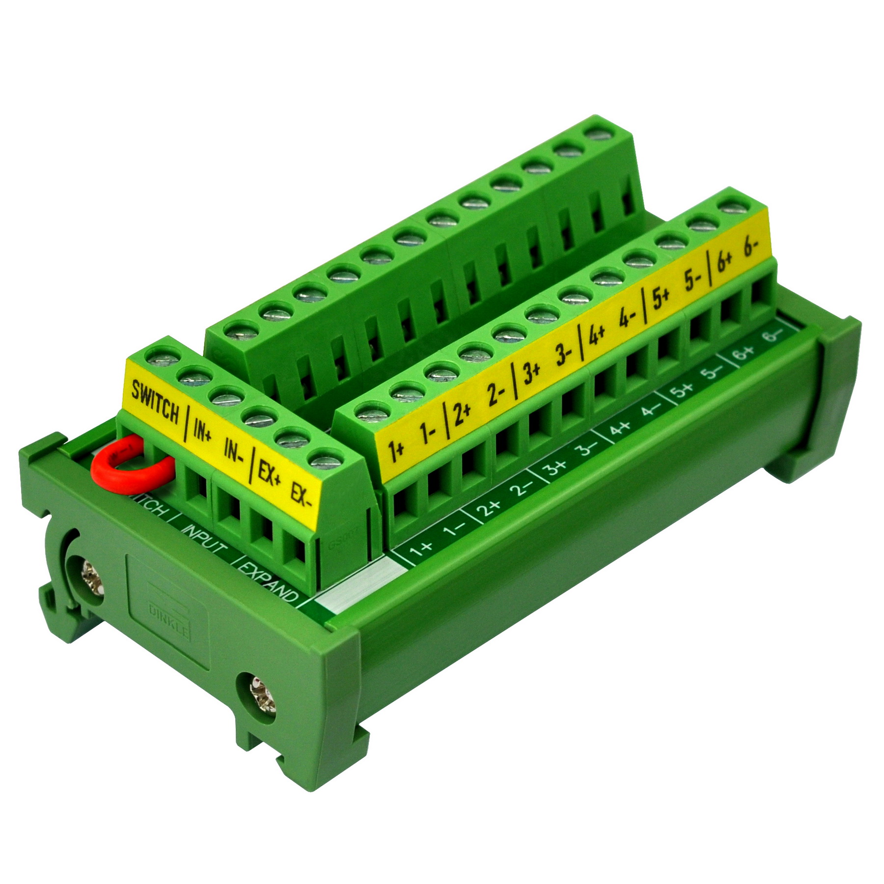 DIN Rail Mount 16Amp 12 Position Terminal Block Distribution Module, with External Switch and