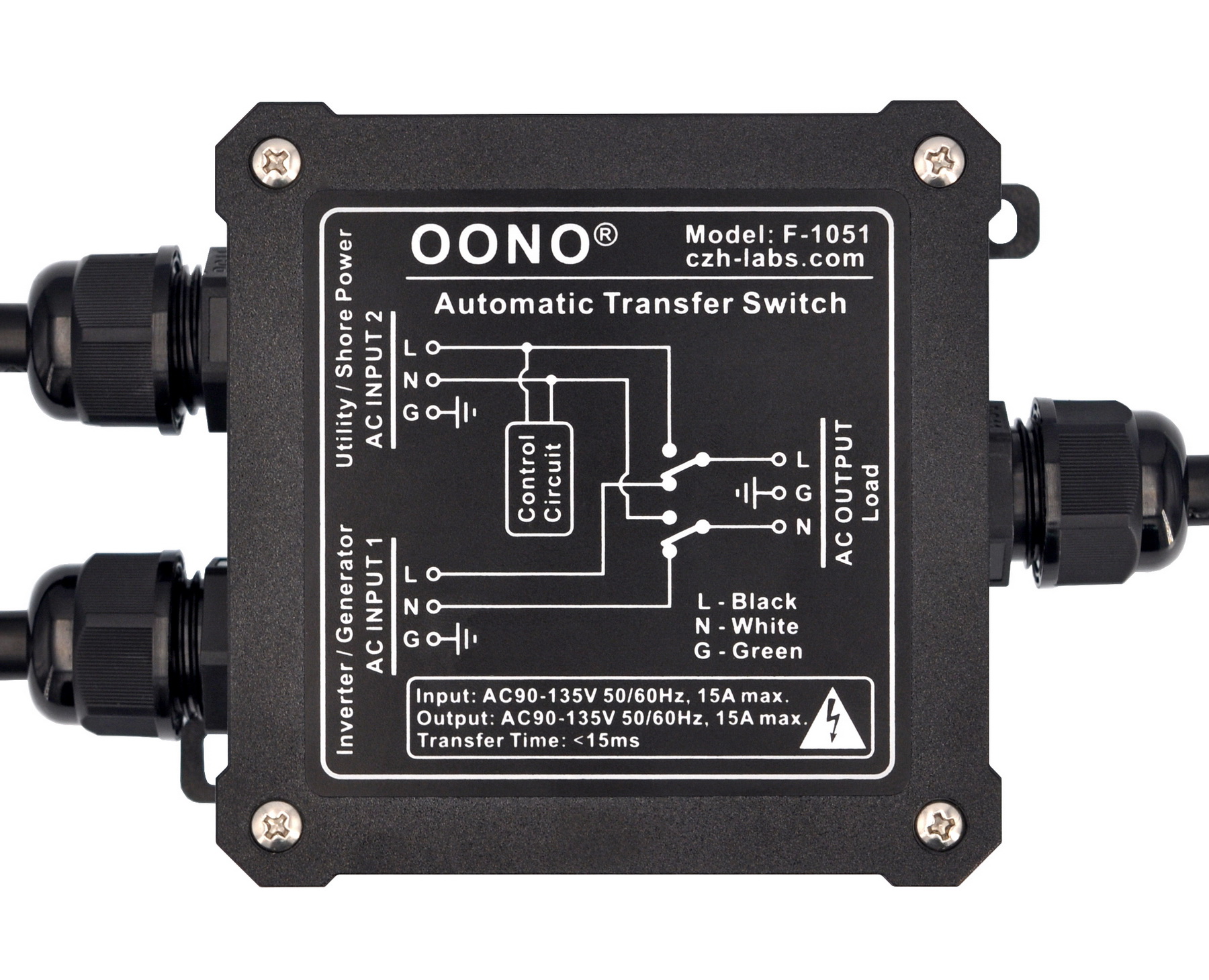 AC120V 15A Automatic Transfer Switch, ATS Auto Transfer Switch, OONO F1051