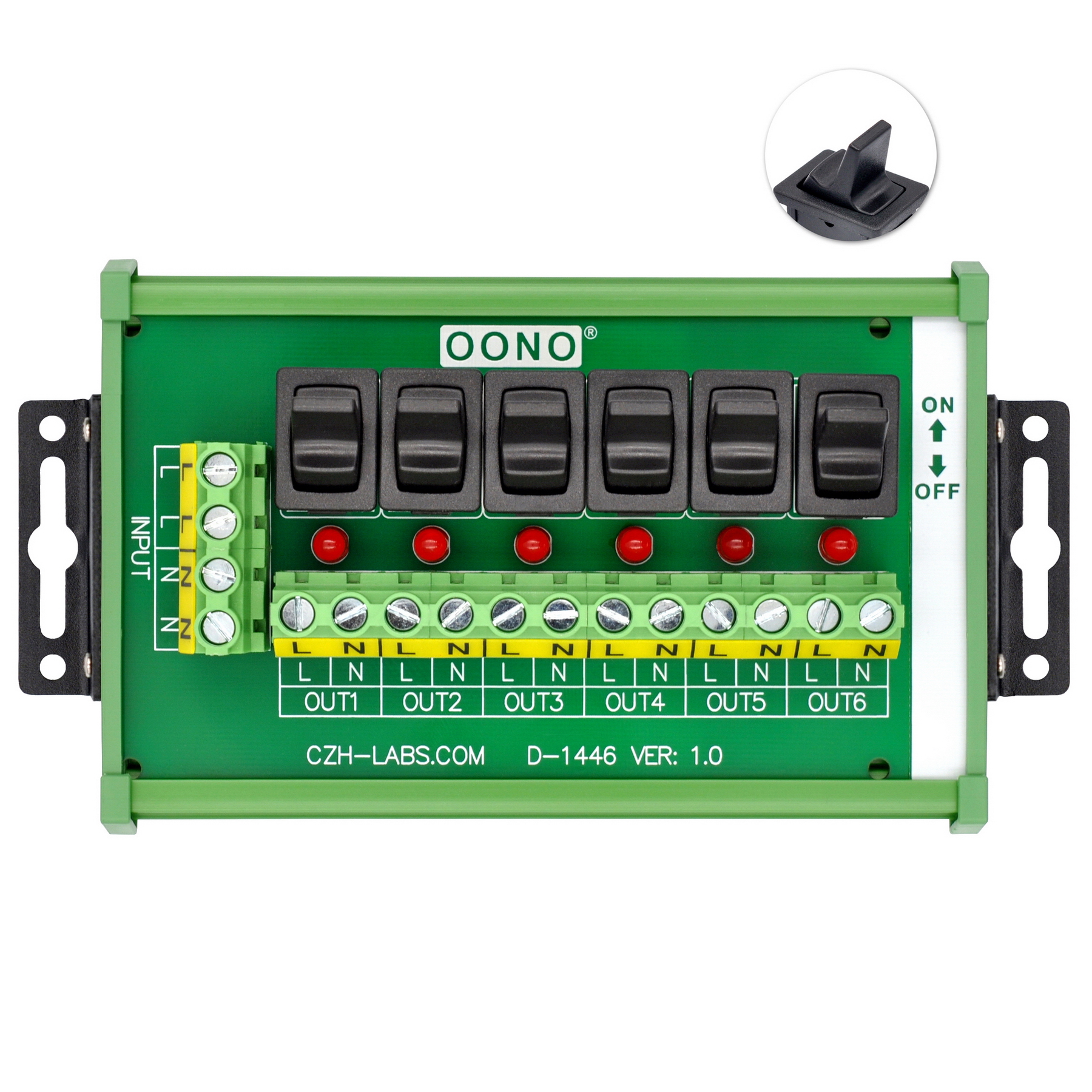 Wall Mount 6 Channel Paddle Rocker Switch AC 115V 230V Power ...