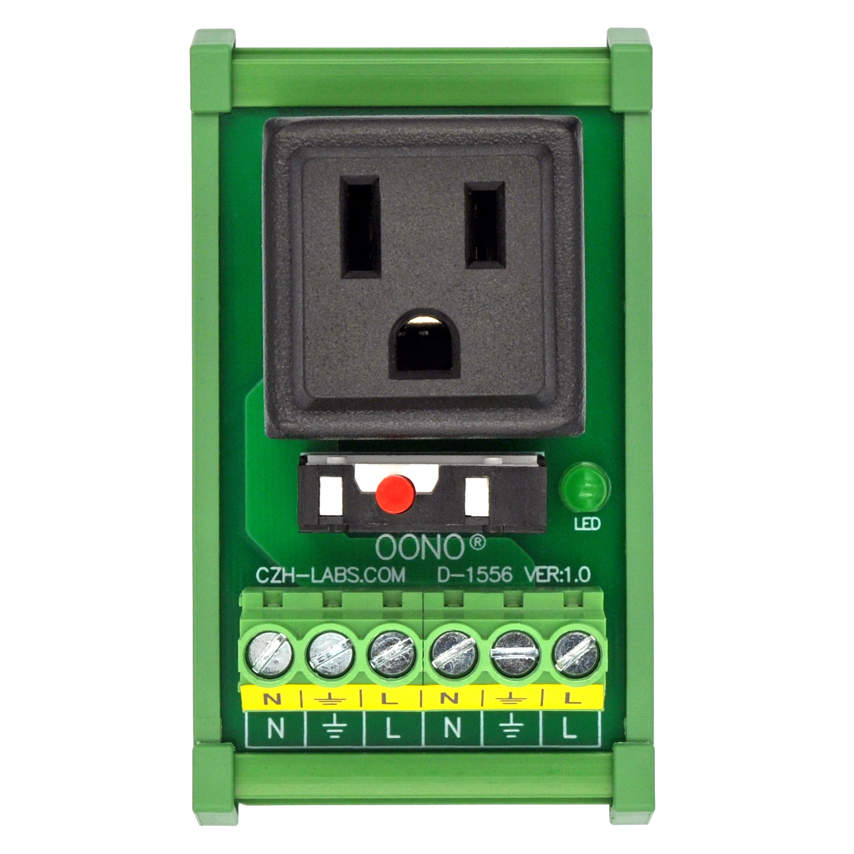 DIN Rail Mount AC 120V NEMA 515R Receptacle Outlet Power Module, with